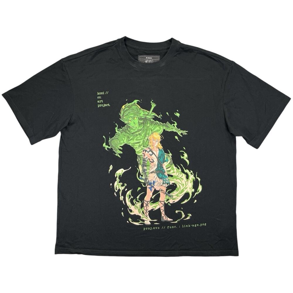 KONI Men’s XL Black Zelda‑Style Anime Graphic T‑Shirt Link Inspired Tee